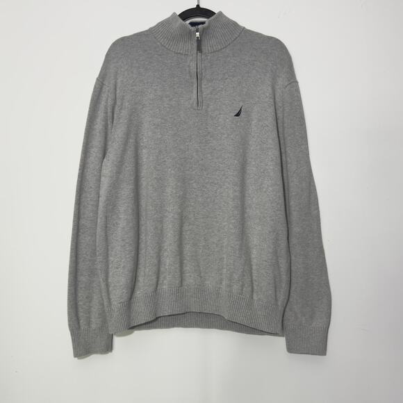 NAUTICA Gray Embroidered Quarter Zip Pullover Sweater Size XL Extra Large - Picture 1 of 2
